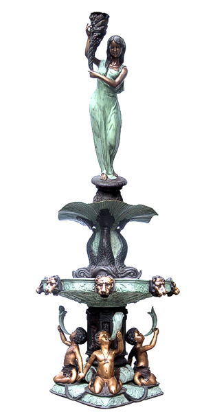 Bronze Lady Tiered Bowl Fountain