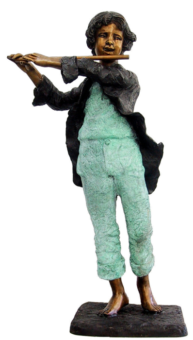 Bronze Boy Playing Flute Statue - DD G-023