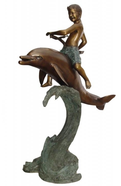 Bronze Boy Riding Dolphin Statue Fountain - KT AP-816