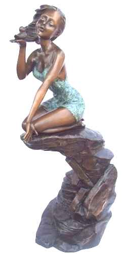 Bronze Girl with Duck Statue - KT P-833