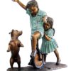 Bronze Girl, Boy & Dog Statue