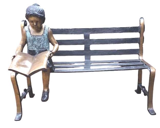 Bronze girl reading on a bench - DD G-065A