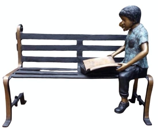 Bronze boy reading on a bench - DD G-065B