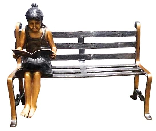 Bronze girl reading on a bench - DD G-065C