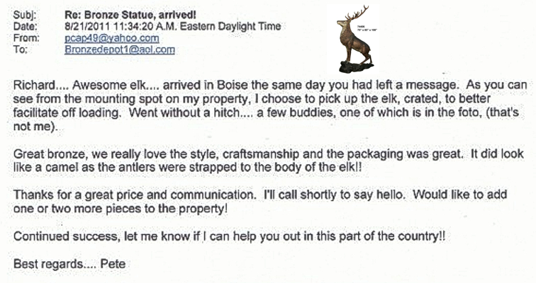 Bronze Elk Statue ” Richard, awesome Elk. Style, craftsman and packing was great” - AF 74406 Reference