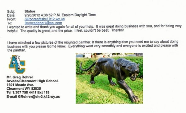 Bronze Fierce Panther Mascot Statue “Everyone is pleased & excited”