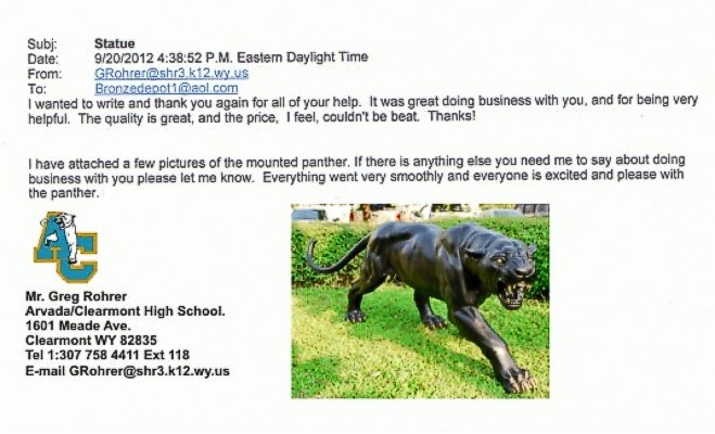 Bronze Fierce Panther Mascot Statue “Everyone is pleased & excited” - PA 1194 Reference