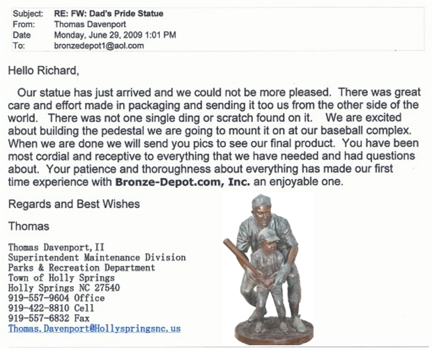 Bronze Little League Coach & Player Statue “Couldn’t be more pleased” - DD SHC-760 Reference