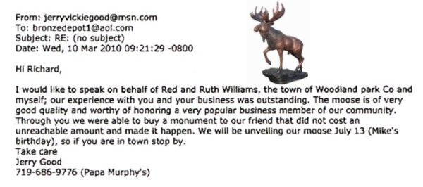 Bronze Moose Statue “Our experience with you was outstanding”