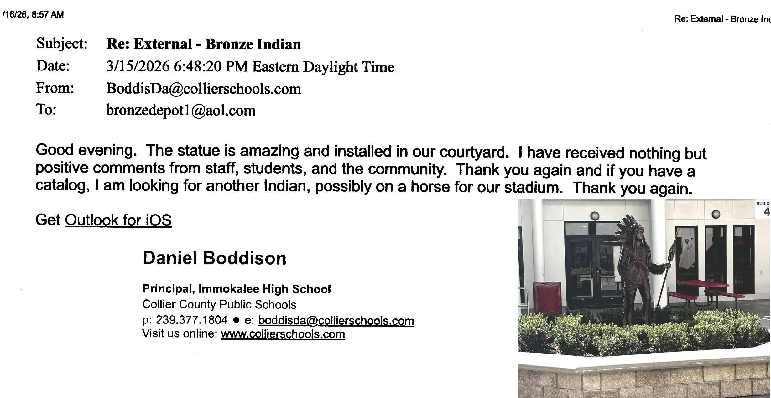 Immokalee High School – Bronze Mascot Statue (Florida)