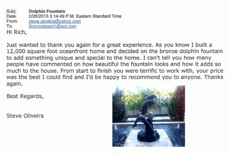 Bronze Jumping Dolphin Fountain “You were terrific to work with” - AF 93005 Reference