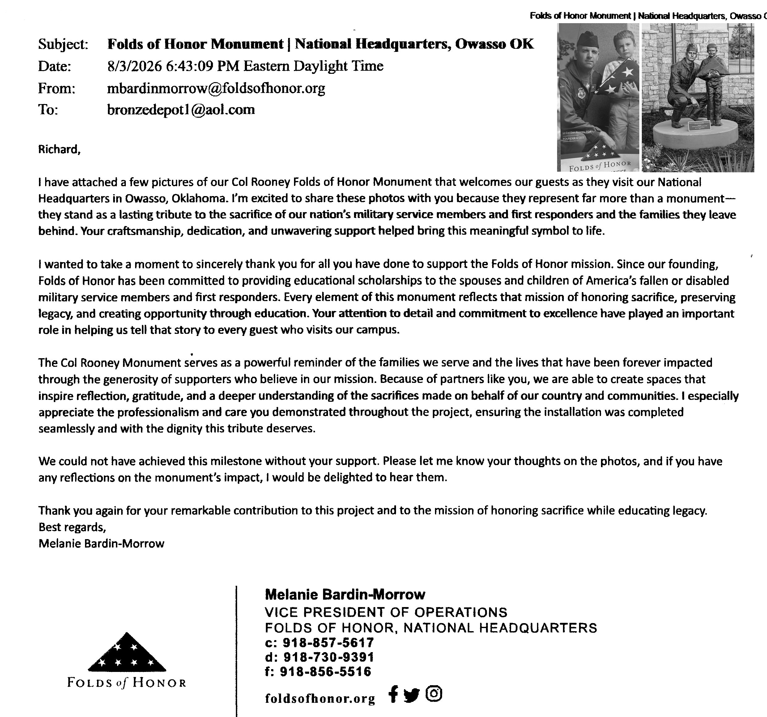 Lieutenant Colonel Dan Rooney Bronze Monument