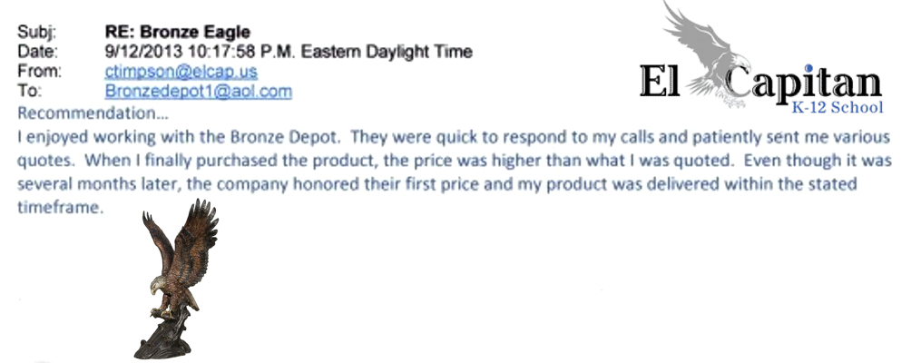 Bronze Eagle Statue “I enjoyed working with Bronze Depot” - AF 55848TS Referral 2