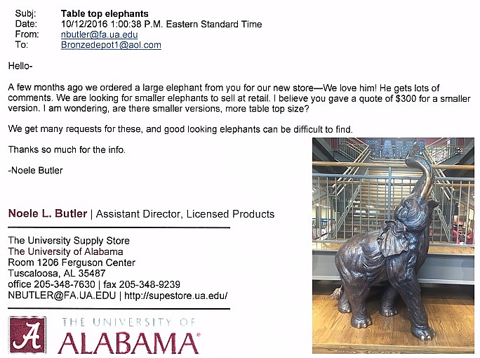 Bronze Elephant Mascot University Alabama “We love him” - DK 2556 Reference