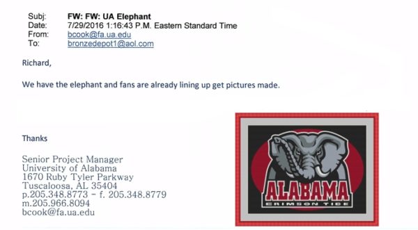 Bronze Alabama Elephant Mascot “From the moment he arrived people took selfies with him”