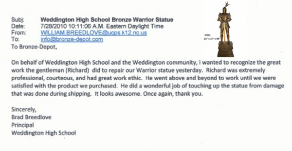 Bronze Knight School Mascot Statue “Richard is extremely professional and courteous”