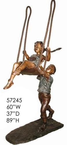 Bronze Boy & Girl Swing Statue