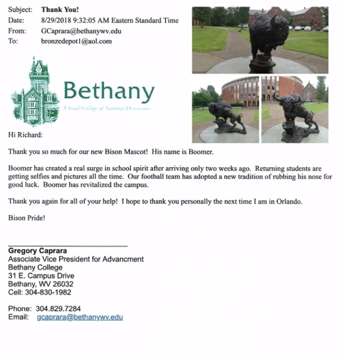 Bronze Bison Mascot Bethany College Reference - AF 55872RR