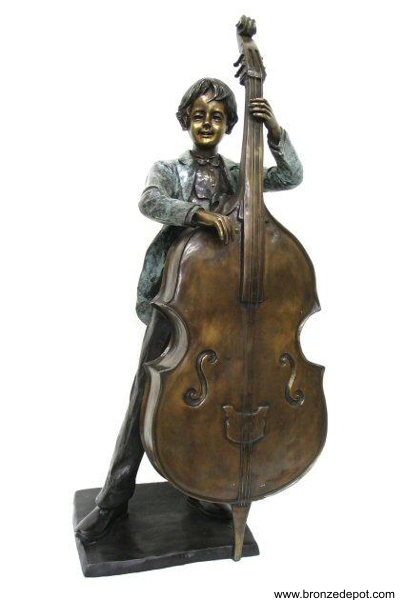 Bronze Boy Playing Bass Statue - AF 74060