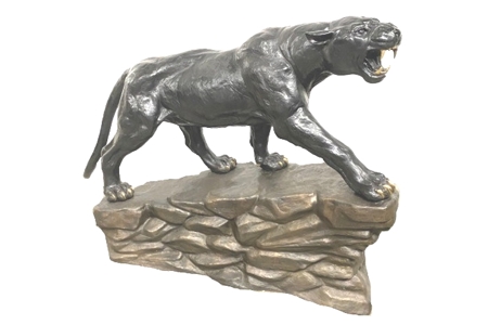 Bronze Panther on Rock Statue