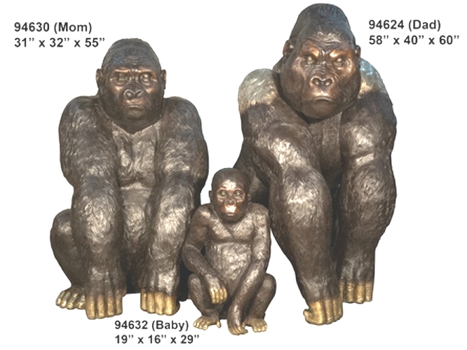 Bronze Gorilla Family Statue - AF 94624-30-32