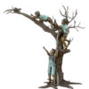 Bronze children & dog on a tree stump statue