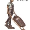 Bronze Boy Pushing Wagon Statue