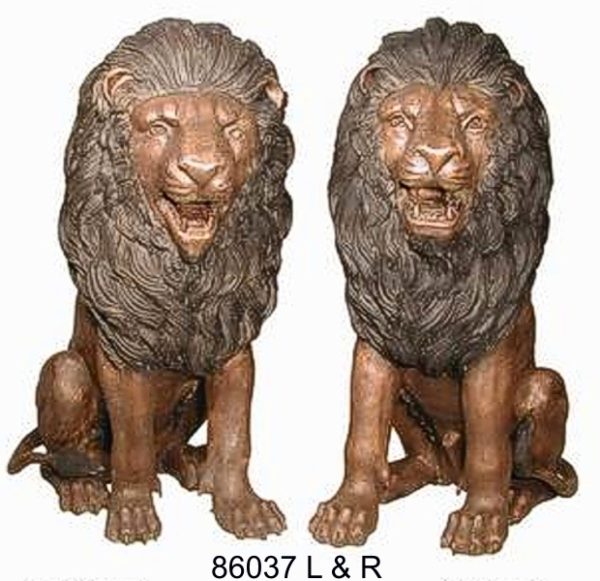 Snarling Bronze Lions Statues