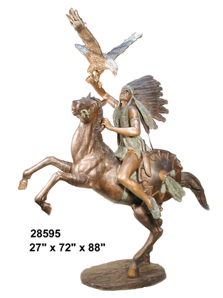 Bronze Indian Chief Horse Statue - AF 28595