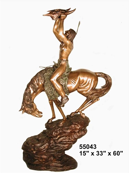 Bronze Indian on Horse Statue - AF 55043