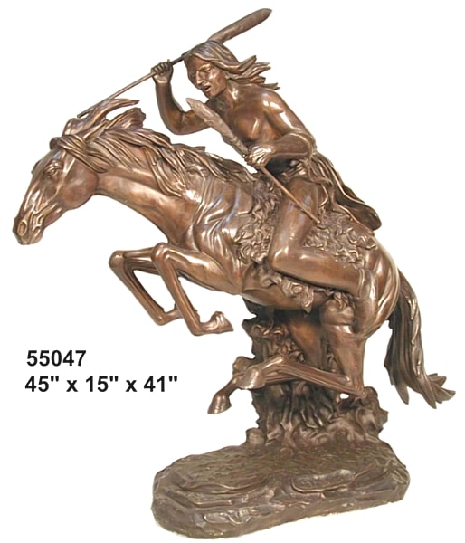 Bronze Indian on Horse Statue - AF 55047