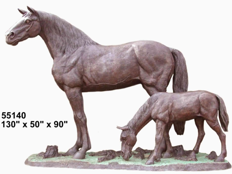 Life-Size Bronze Mare & Foal Statue - AF 55140