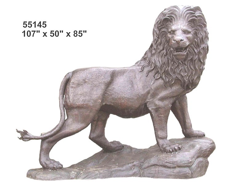Large Menacing Bronze Lion Statue - AF 55145