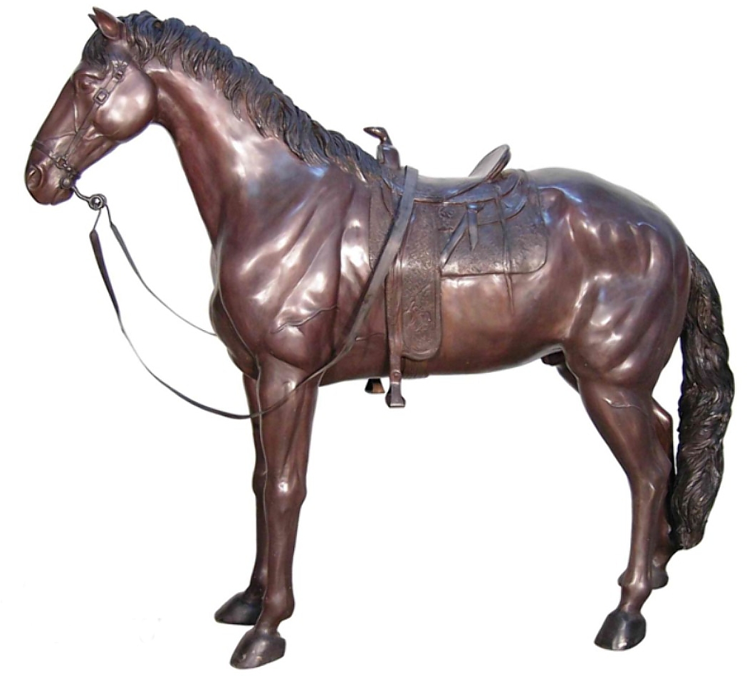 Western Saddled Bronze Horse Statue - AF 74314