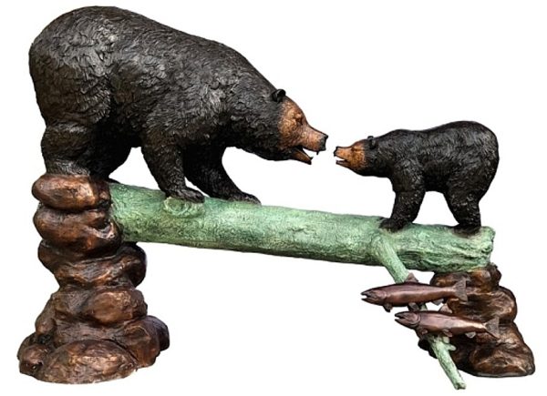 Bronze Bear & Cub Log Statue