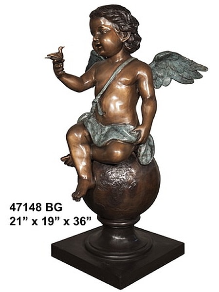 Child Angel & Bird Bronze Statue