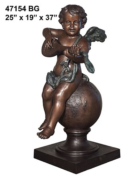 Bronze Child Angel Playing Instrument Statue - AF 47154 BG