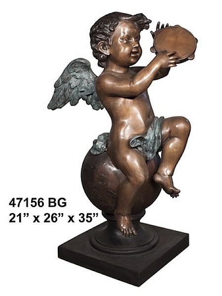 Bronze Child Angel Playing Instrument Statue - AF 47156 BG