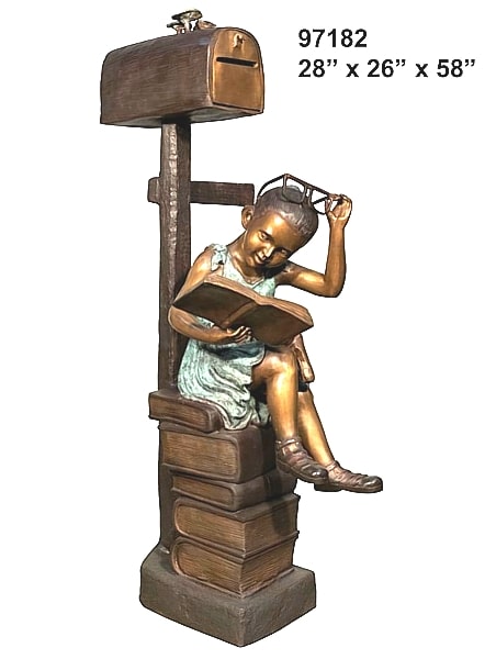 Bronze Girl Reading Mailbox