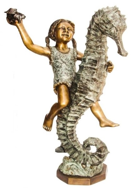 Bronze Girl Riding Seahorse Statue - KT AP-759