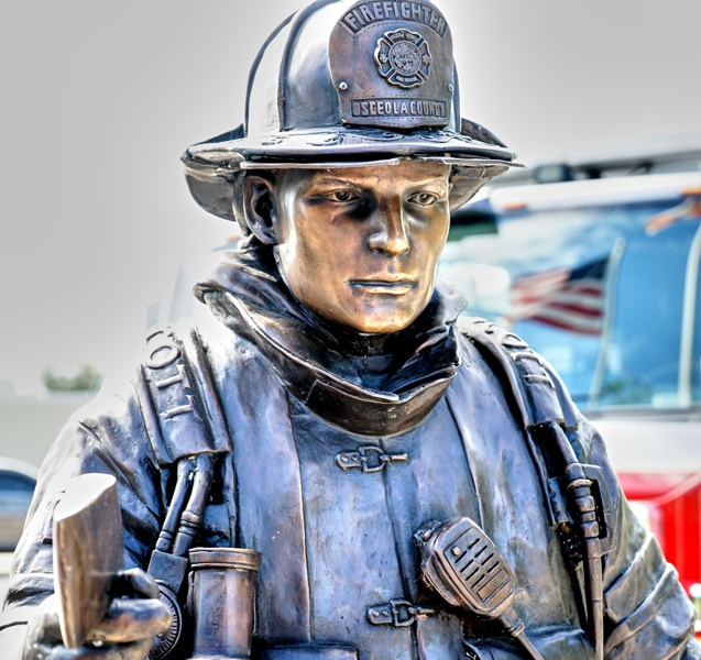 Bronze life-sized firefighter statue
