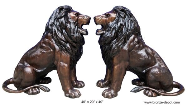 Pair Bronze Lion Statues