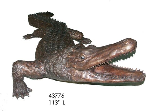Bronze Solid Brass Baltic Amber Figurine Alligator Cheerful Crocodile Statuette 