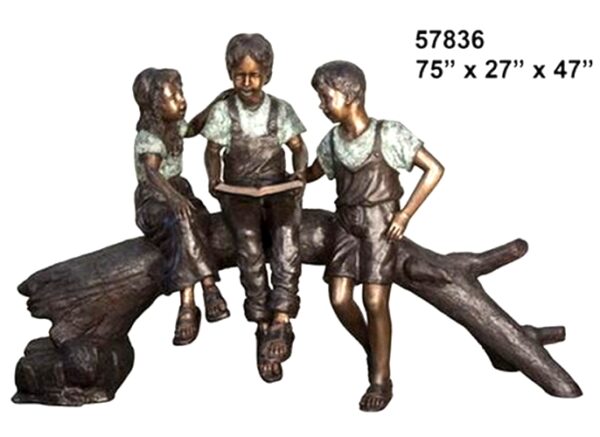 Brother Reading to Siblings on Log Bronze Statue or fountain