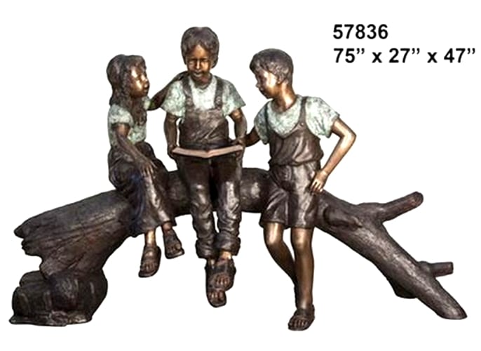 Brother Reading to Siblings on Log Bronze Statue or fountain - AF 57836