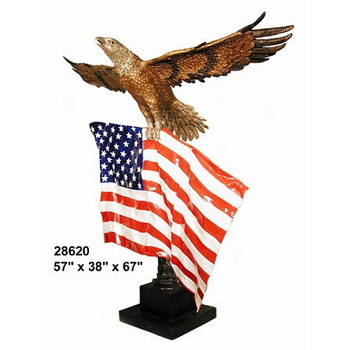 Patriotic Bronze Eagle Flag Statue - AF 28620