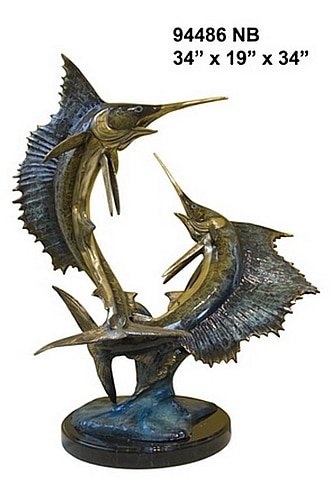Bronze Fighting Swordfish Statue - AF 94486NB