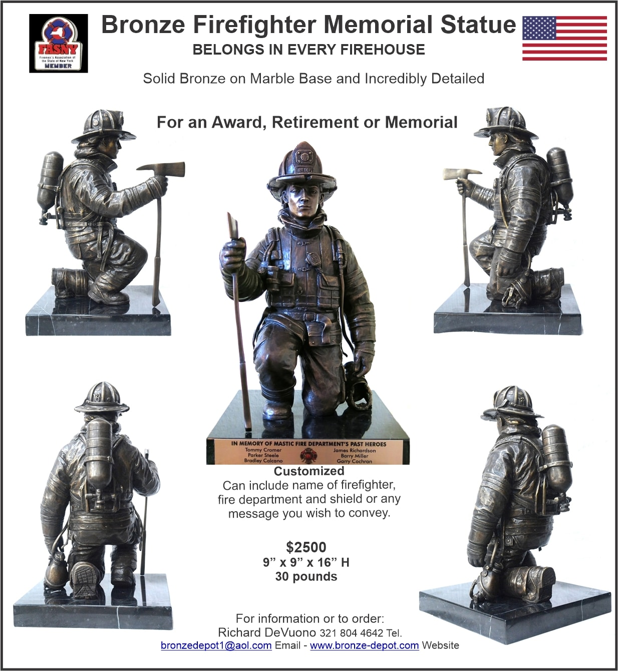 Bronze Firefighter Statue (2021 Price) - DD-147