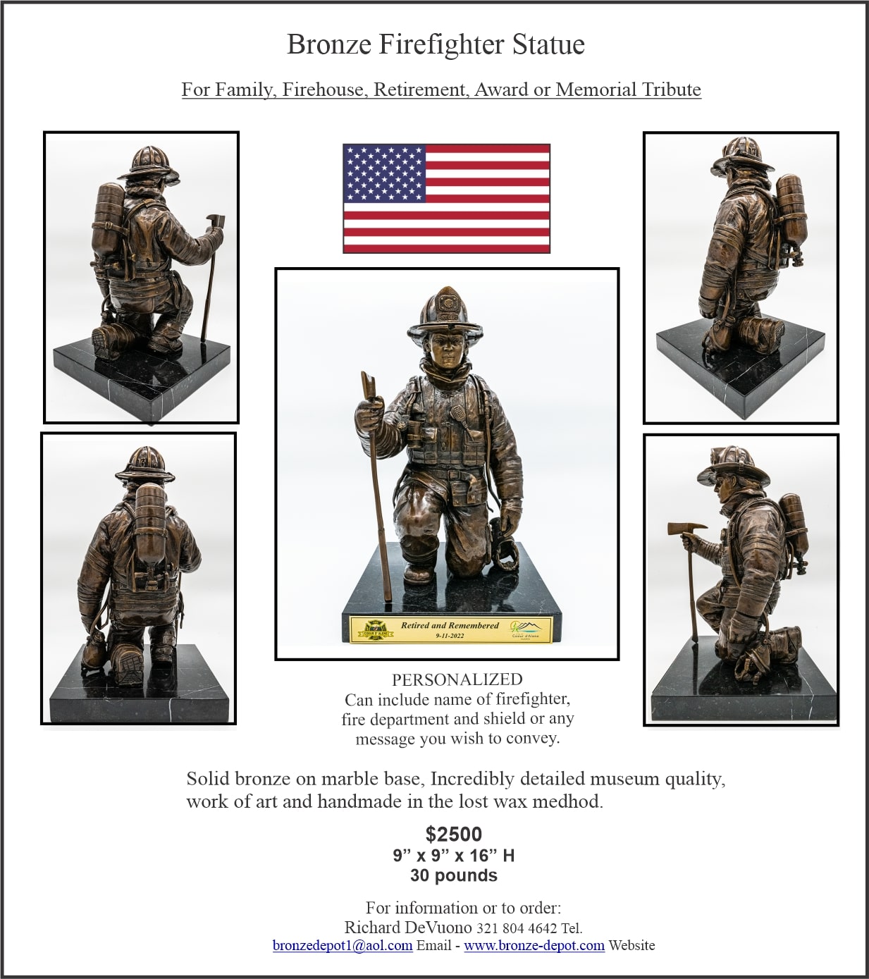 Bronze Firefighter Statue (2021 Price) - DD-147
