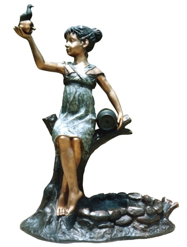 Girl Holding Bird Bronze Fountain